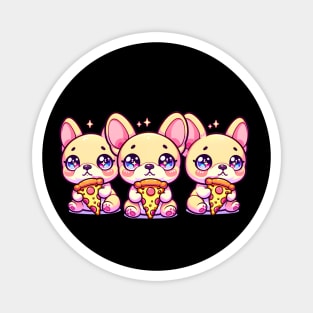 Cute Frenchie Dogs with Pizza, French Bulldogs Magnet